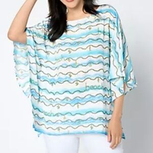 Quacker Factory Top Plus 2X Poncho Batwing Beach Charmed I'm Shore Butterfly